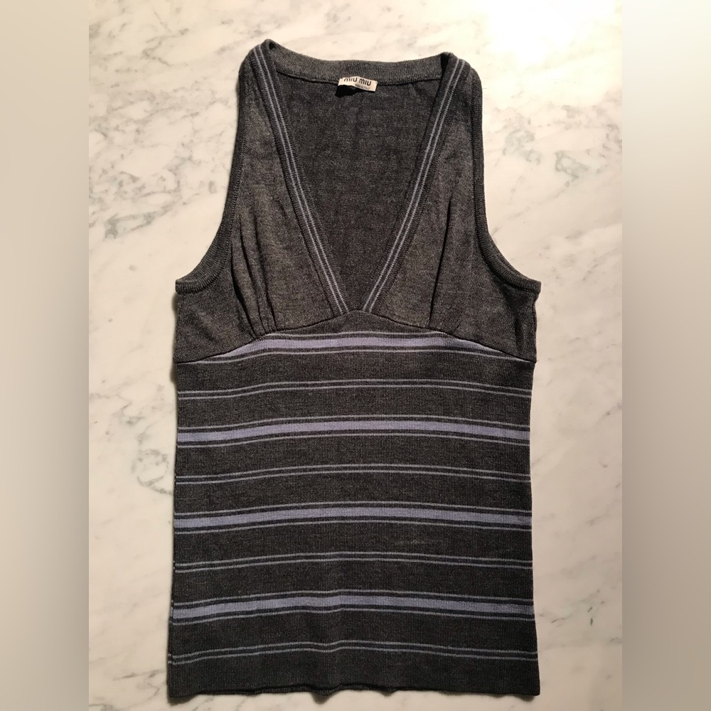 Miu Miu Womens Wool Sweater Grey Light Blue Stripe size EU 40 / US XS (0-2)